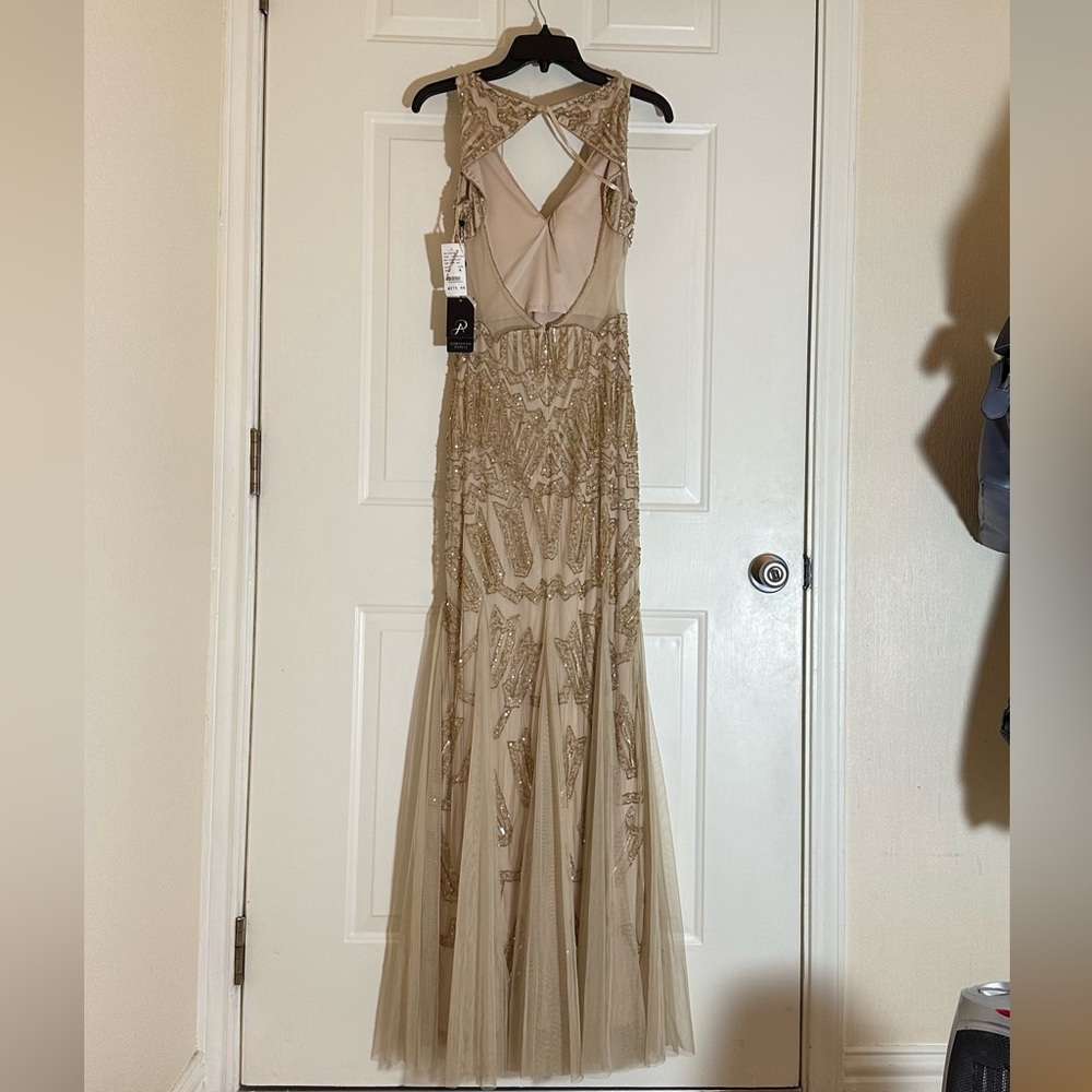 Adrianna Papell Beaded Champagne Maxi Dress